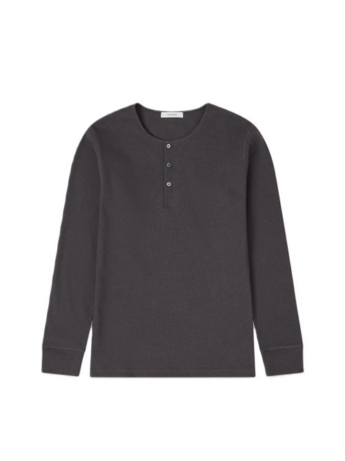 LEMAIRET-shirt Henley in lino e jersey di cotone a coste Lemaire | TS0041LJ1030GY006 BASALT